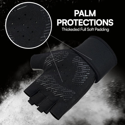 Gym & Weightlifting Gloves Half Finger Padded Non Slip Gloves with Wrist Support