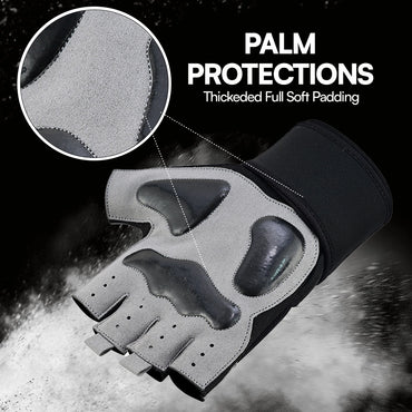 Professional Half Finger Gym Gloves with Anti Slip Padded Palm & Adjustable Wrist Strap
