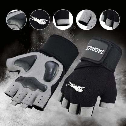 Professional Half Finger Gym Gloves with Anti Slip Padded Palm & Adjustable Wrist Strap
