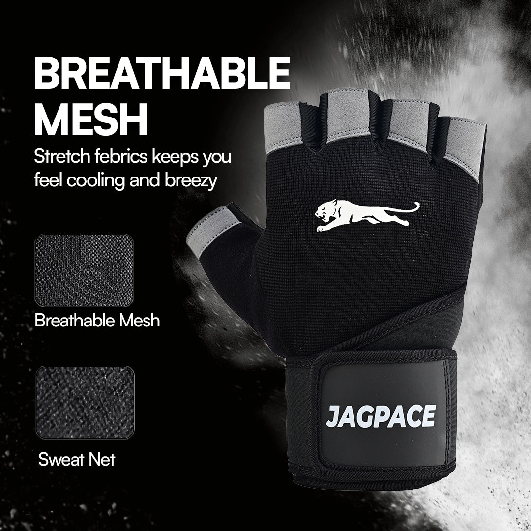 Professional Half Finger Gym Gloves with Anti Slip Padded Palm & Adjustable Wrist Strap