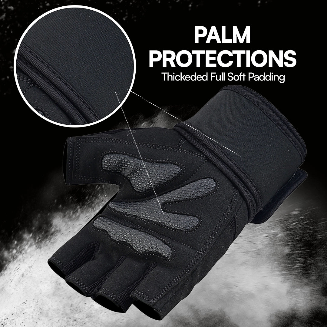 Professional Workout Gloves Half Finger Secure Padded Palm & Adjustable Wrist Support