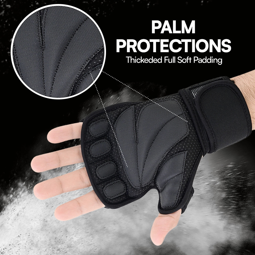 Performance Gym Gloves Fingerless, Padded Grip with Adjustable Wrist Strap