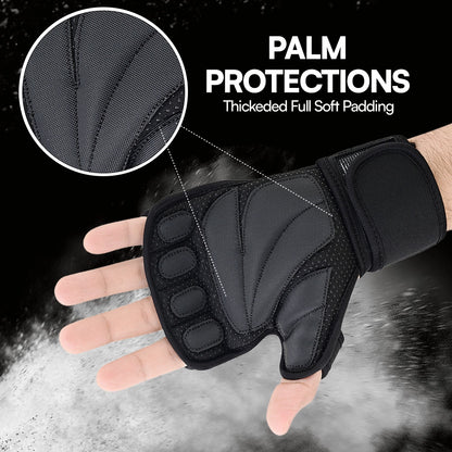 Performance Gym Gloves Fingerless, Padded Grip with Adjustable Wrist Strap