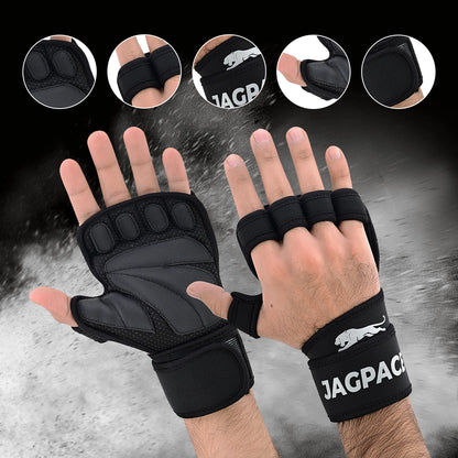 Performance Gym Gloves Fingerless, Padded Grip with Adjustable Wrist Strap