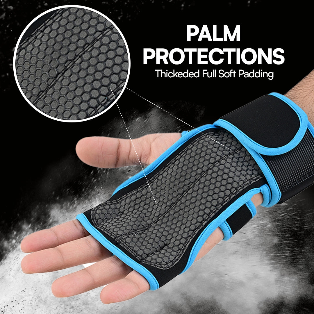 Weightlifting Grip Pads Anti-Slip Gym Gloves with Adjustable Wrist Strap