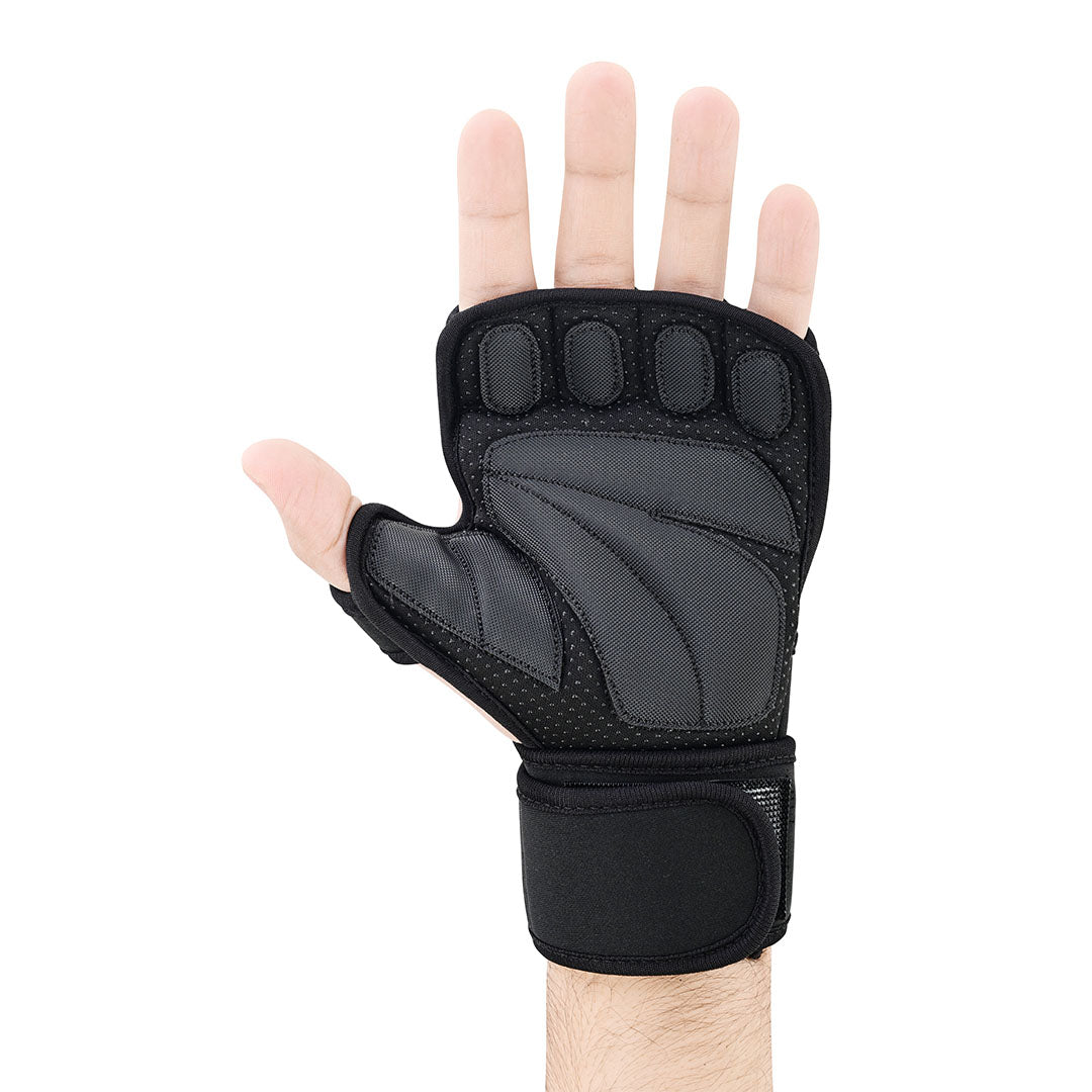Performance Gym Gloves Fingerless, Padded Grip with Adjustable Wrist Strap